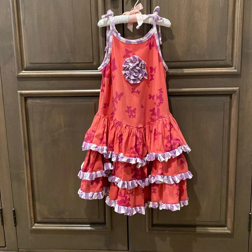 Beautiful coral ruffle dress for girls size 8 - Picture 1 of 4